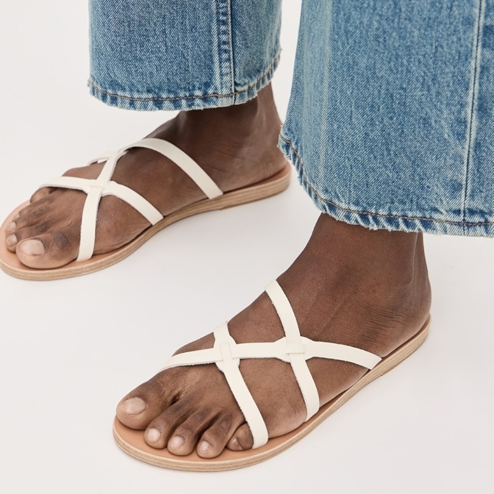 Ancient Greek Sandals Cream Cross-Strap Egopi Slides 40